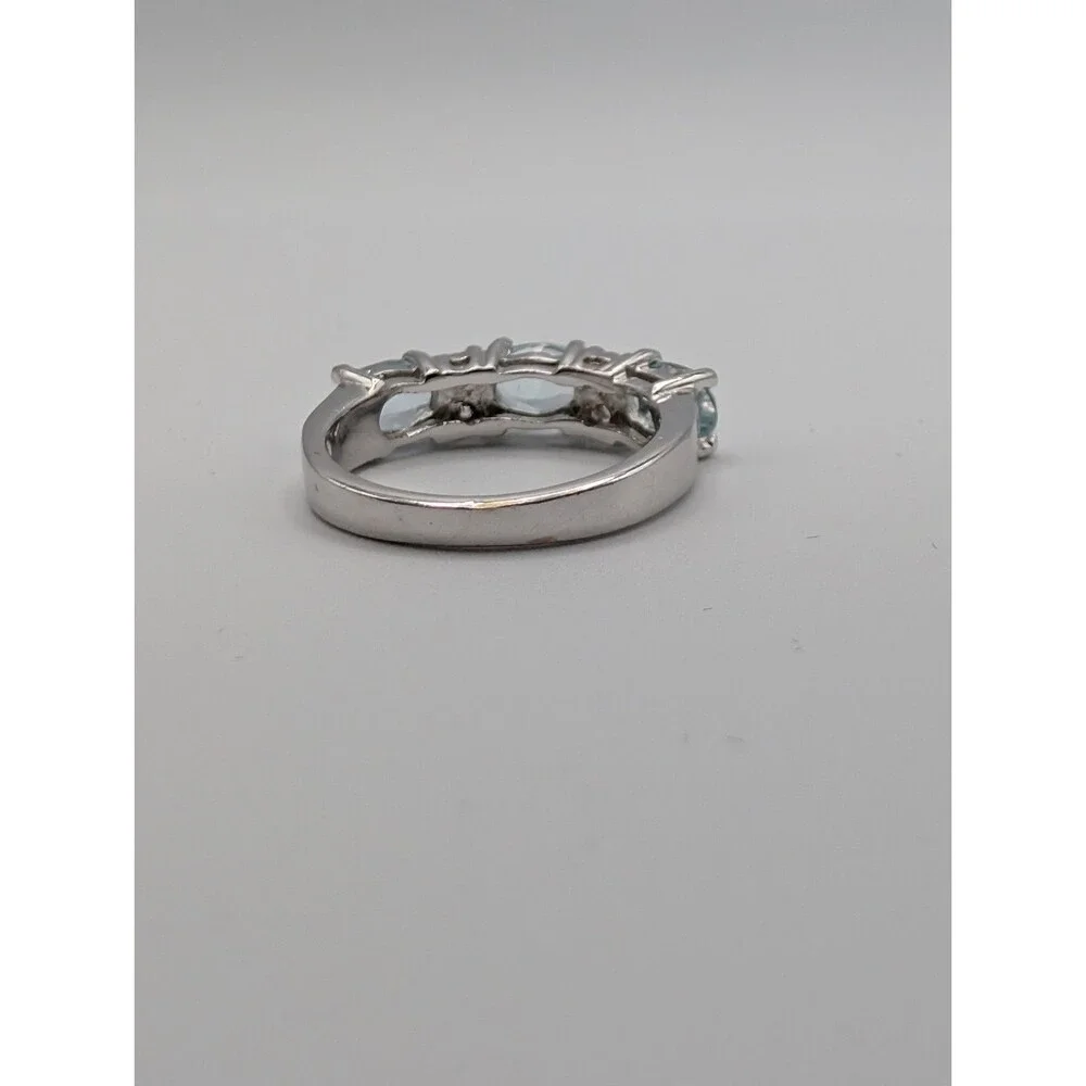 Light Blue Topaz Cubic Zirconia 925 Plated Silver Ring 1.6 Carat 2.95g